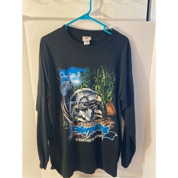 NFL NC Panthers long sleeved tshirt large 100 cotton Black L - Picture 1 of 5